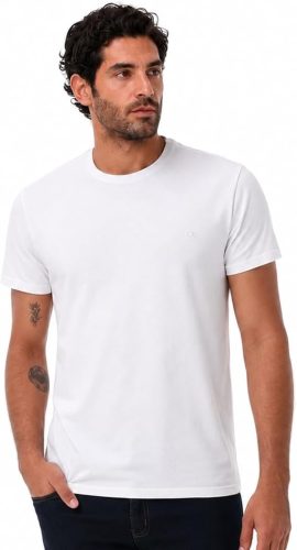 Ogochi Camiseta Masculina Básica Slim Algodão Branca